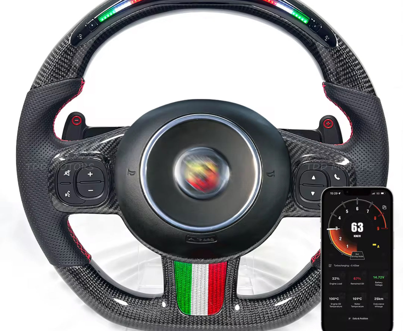 Volante abarth 500/595 con led di cambiata in carbonio