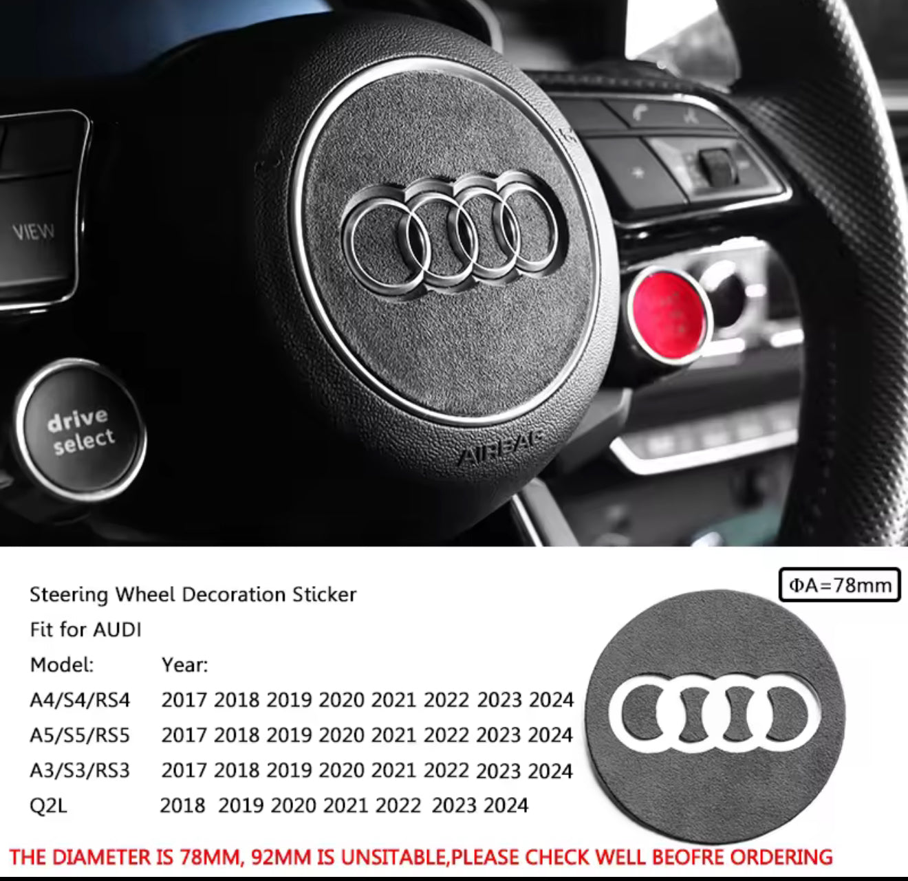Cover in alcantara per airbag volante audi A3
