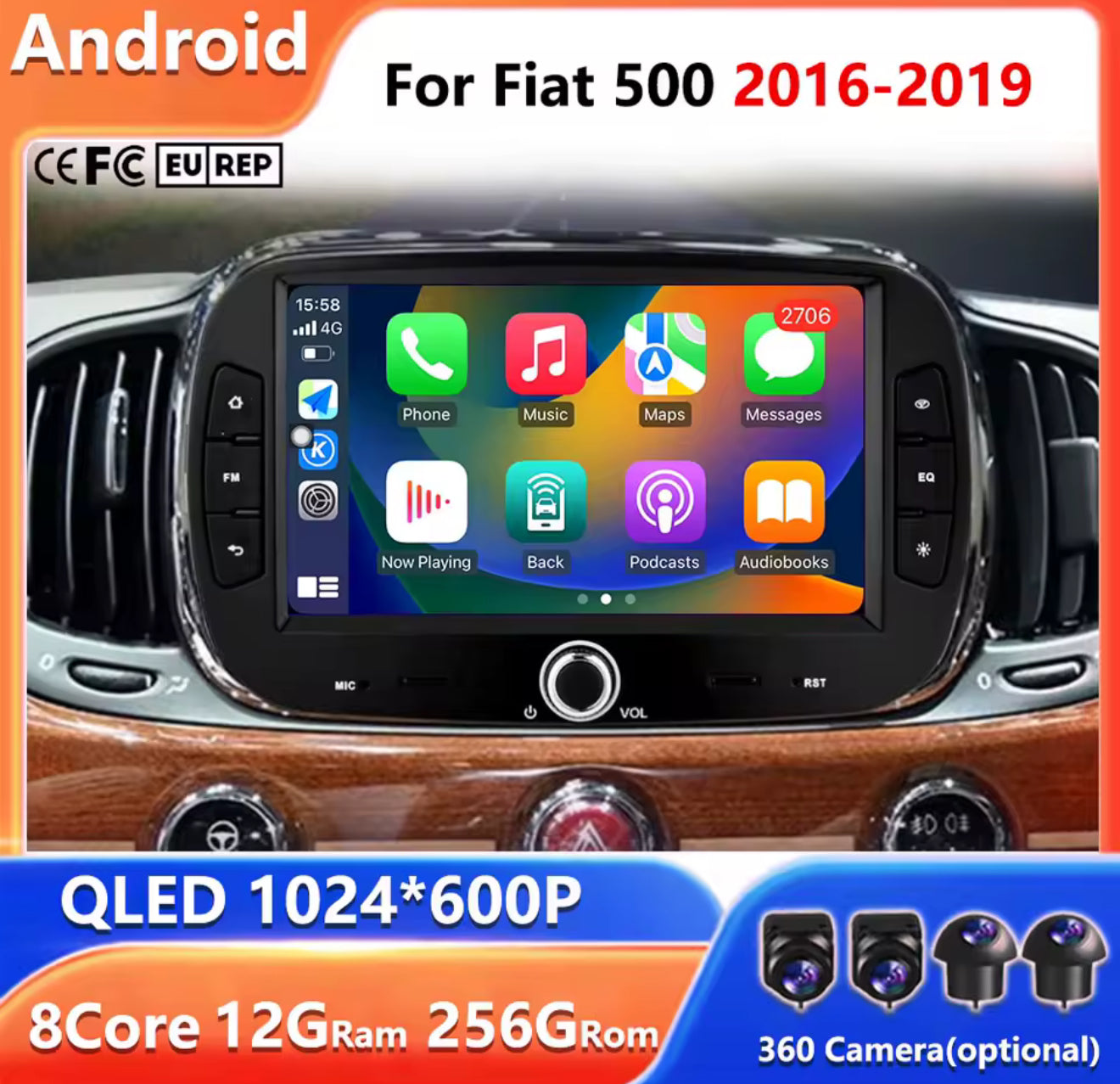 Stereo /display android per fiat 500 dal 2016 in poi